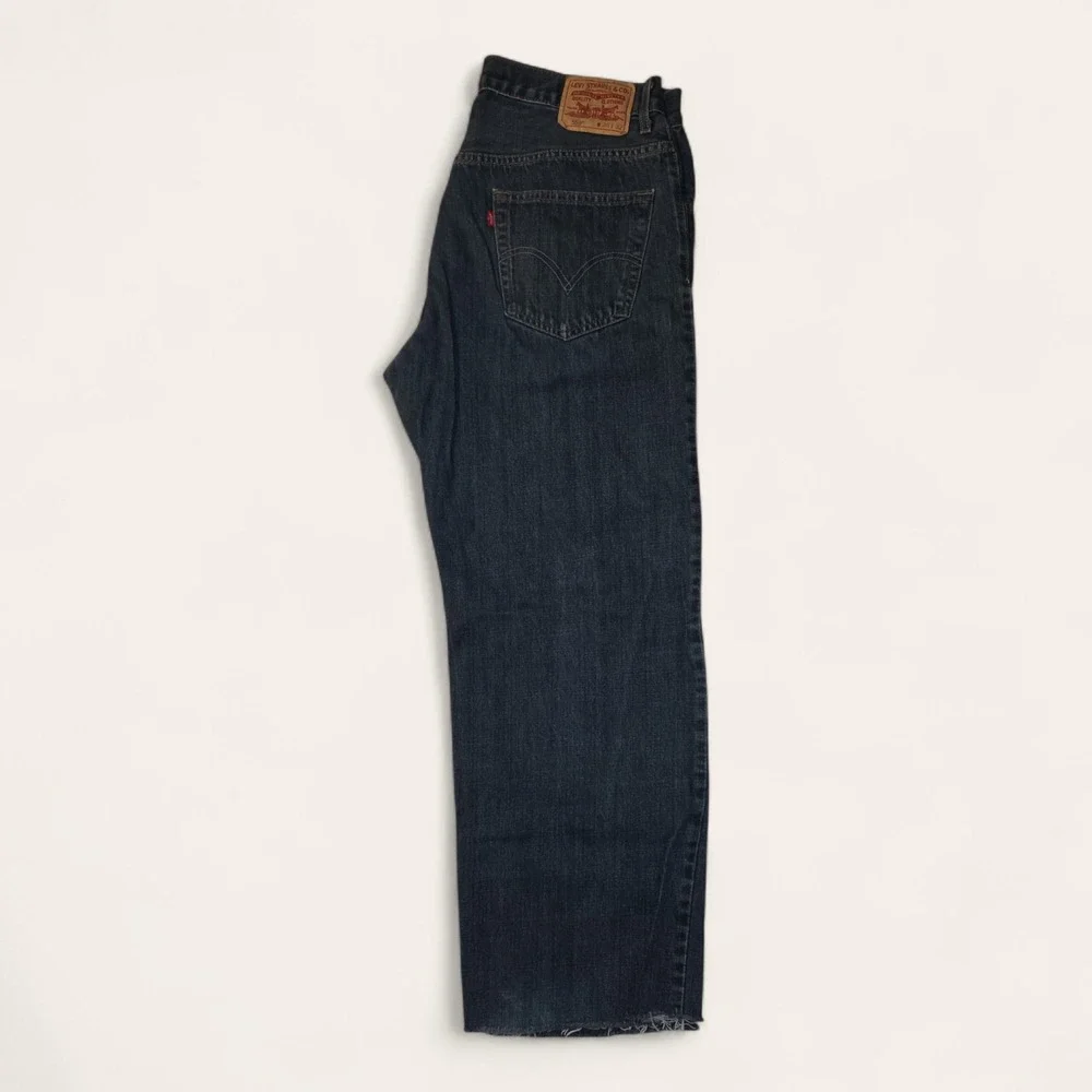 Levis 559 Relaxed‎ Straight Jeans Mens 36x29 Dark Wash Denim Raw Hem Cutoff